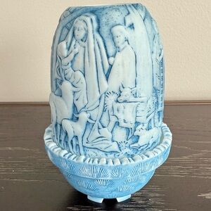 Vintage Fenton Blue Nativity Fairy Light Lamp Christmas Artist Signed